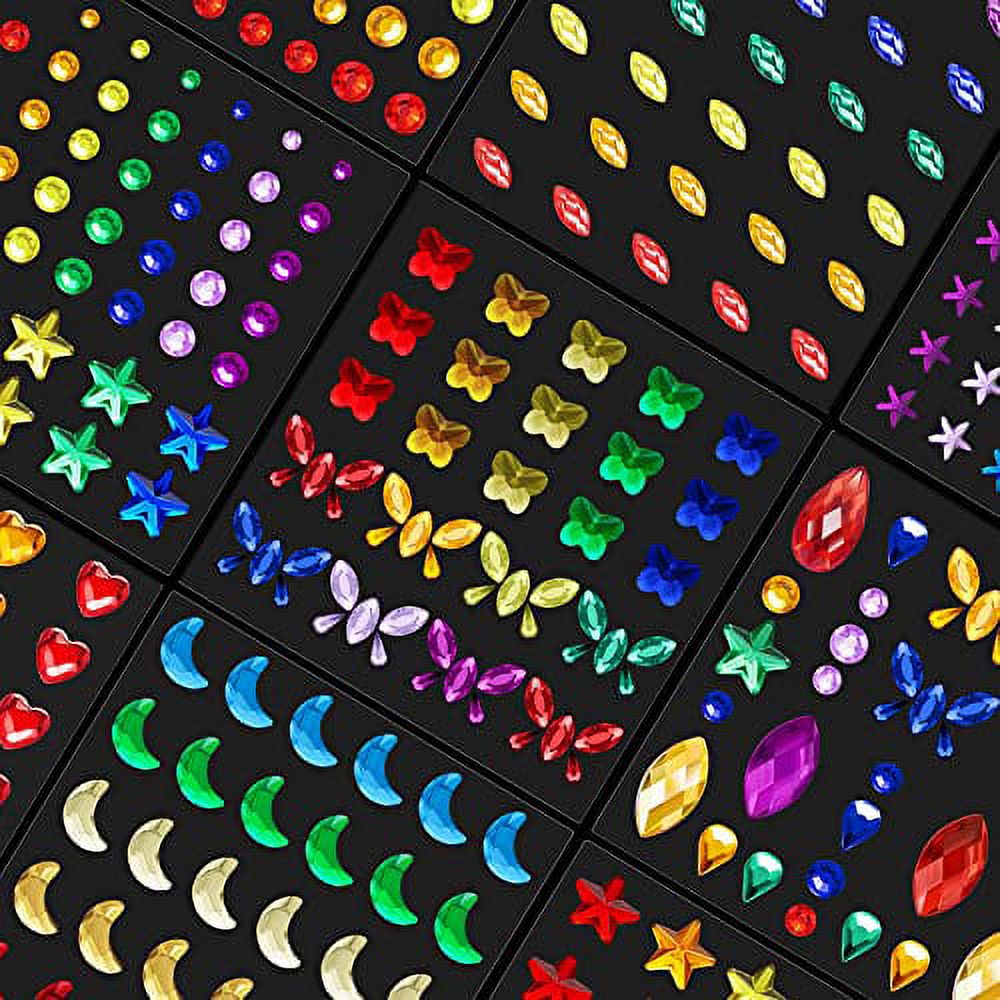 9 Sheets Eye Body Face Gems Jewels Rhinestone Stickers Self Adhesive  Crystal Rainbow Makeup Diamonds Face Stick Gems for Women Festival  Accessory and Nail Art Decorations (Moon and Butterfly) 